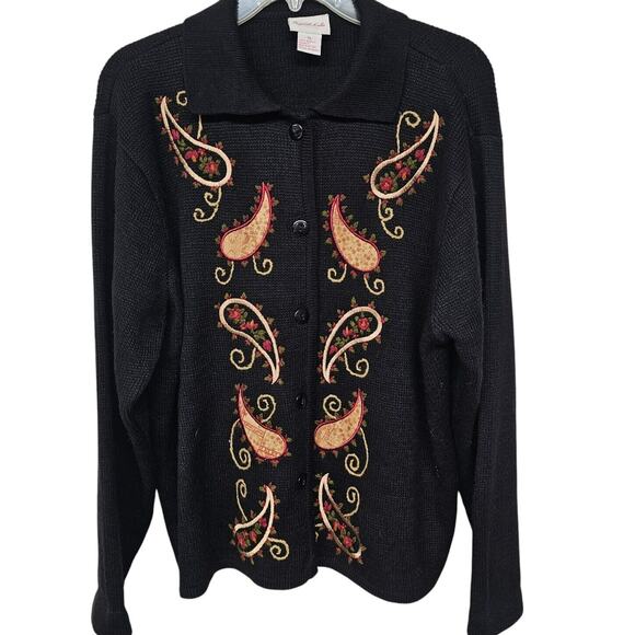Vintage 90’s Crystal Kobe Cardigan XL Paisley Whimsygoth Dark Cottagecore Office - Picture 1 of 6